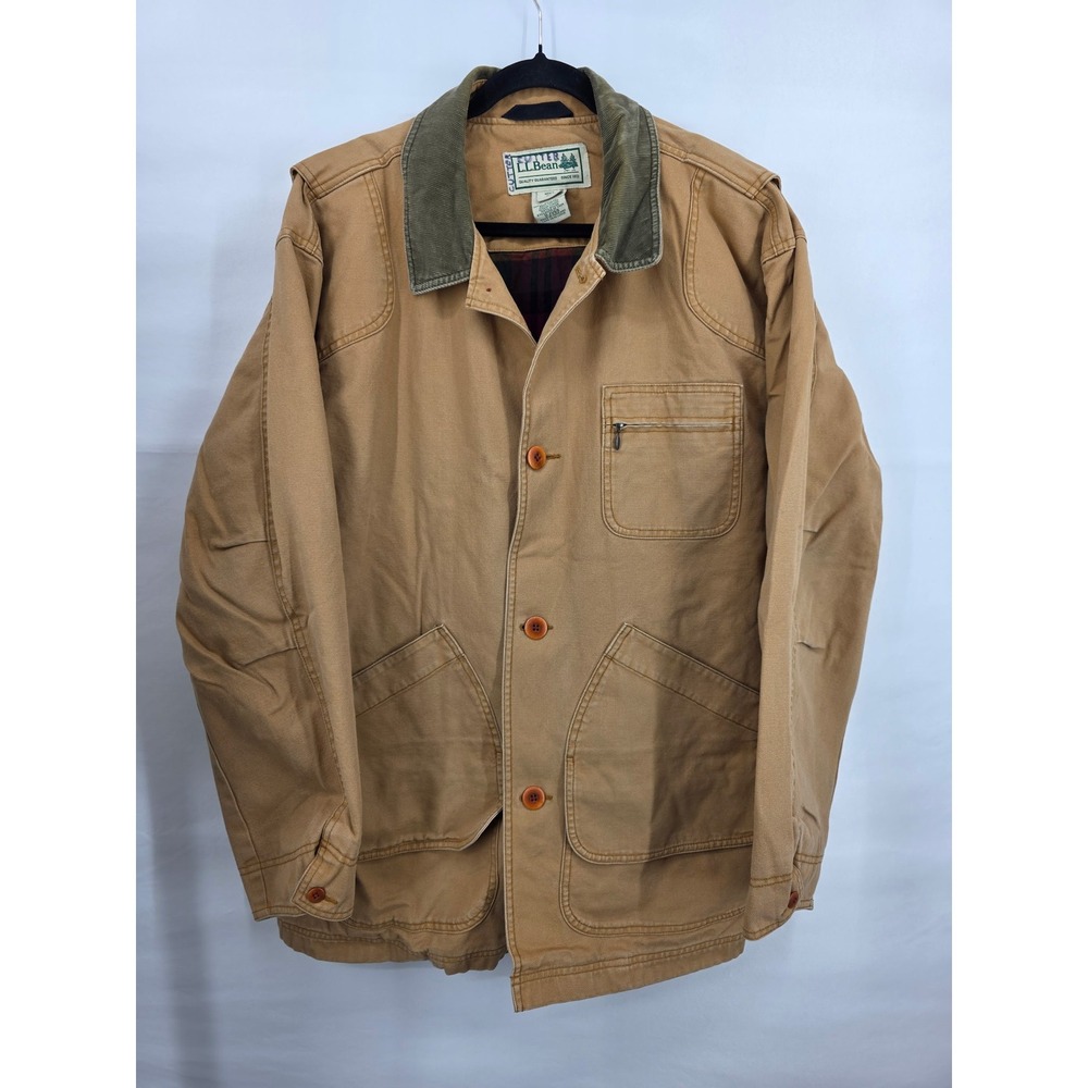 LL Bean Mens XL Regular Field Coat Tan Canvas Flannel Lined Barn Jacket 0JV69